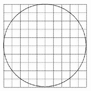 18. Referring to the figure, the circle shown is drawn on grids. Find A ÷ r and A-example-1