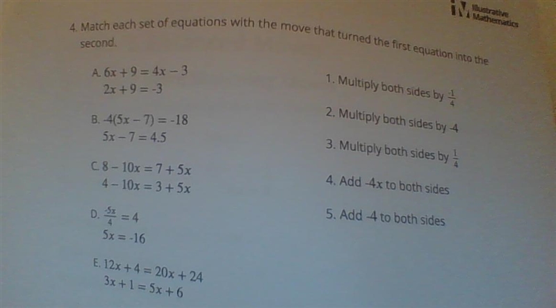 Match each set of equations with the move that turned the first equation into the-example-1