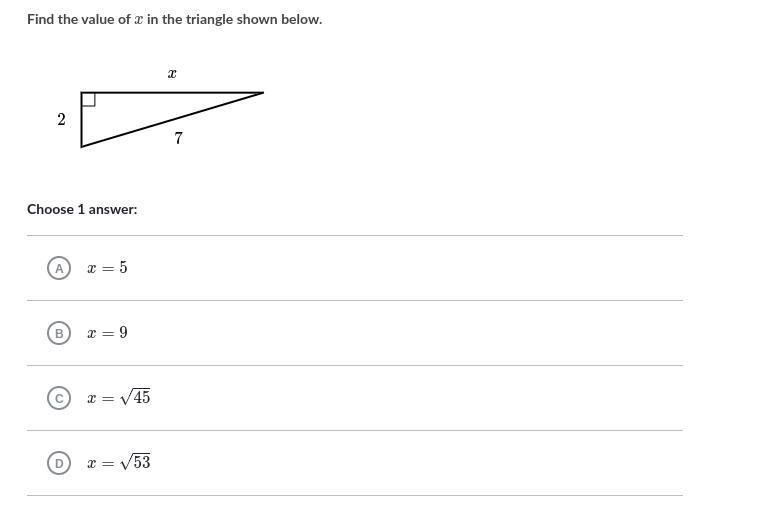 Find the value of x in the triangle shown below.-example-1