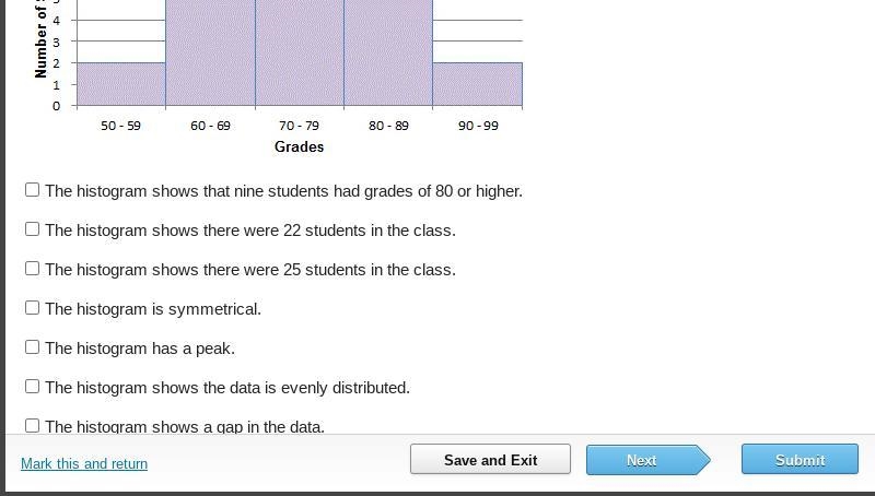 Which statements about the histogram are true? Check all that apply.-example-1