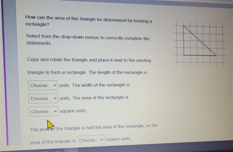 How can the area of this triangle be determined by forming a rectangle? Select from-example-1