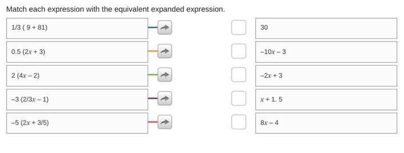 Match each expression with the equivalent expanded expression.-example-1