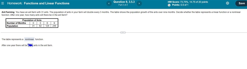 You have an ant farm with 31 ants. The population of ants in your farm will double-example-1