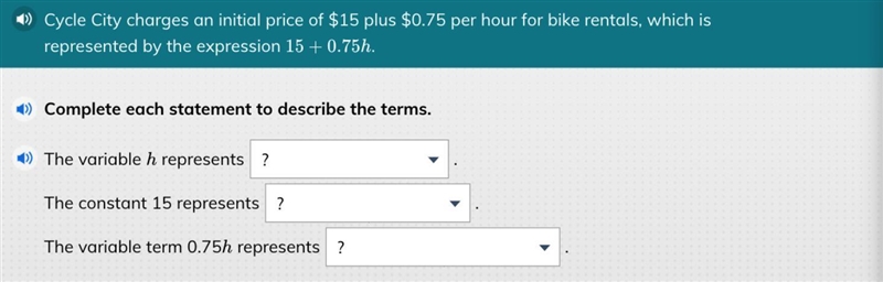 Cycle City charges an initial price of $15 plus $0.75 per house for bike rentals, which-example-1