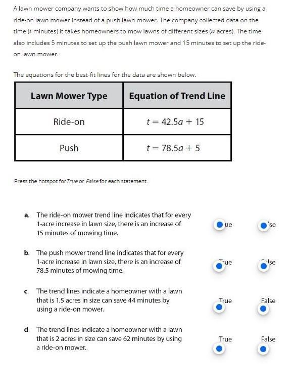 A lawn mower company wants to show how much time a homeowner can save by using a ride-example-1