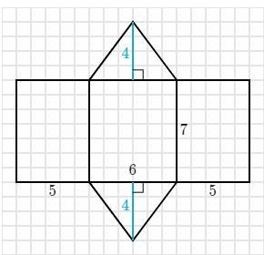 Find the surface area of the triangular prism (above) using its net (below).-example-1