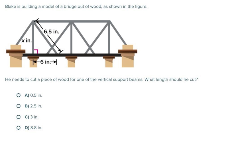 He needs to cut a piece of wood for one of the vertical support beams. What length-example-1