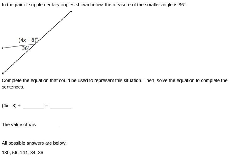 In the pair of supplementary angles shown below, the measure of the smaller angle-example-1