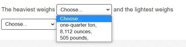 You are weighing 3 boulders. 1 weighs one-quarter of a ton, 1 weighs 8,112 ounces-example-1