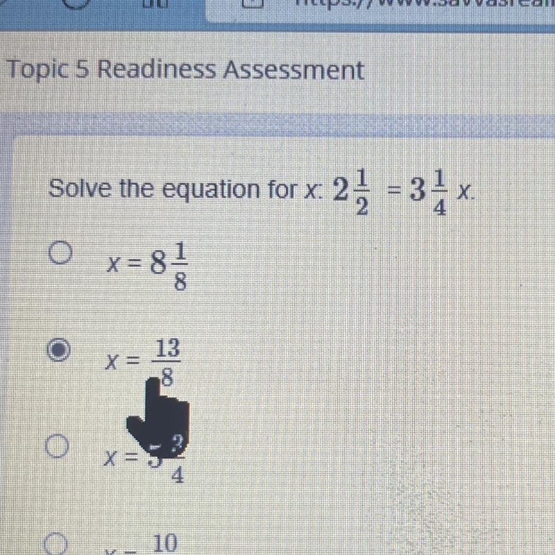 Solve for the equation 2 1/2 equal 3 1/4 x-example-1