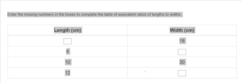 Enter the missing numbers in the boxes to complete the table of equivalent ratios-example-1