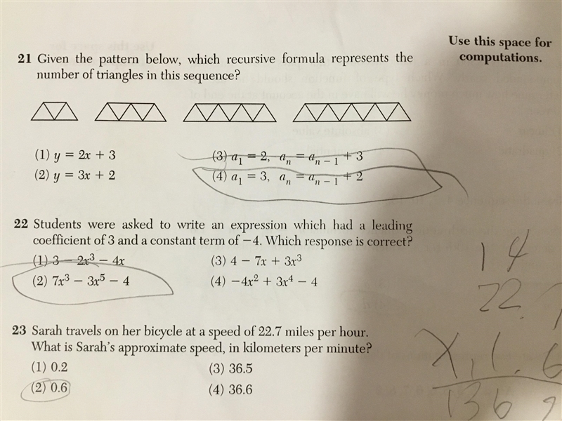 21. Given the pattern below, which recursive formula represents the number of triangles-example-1