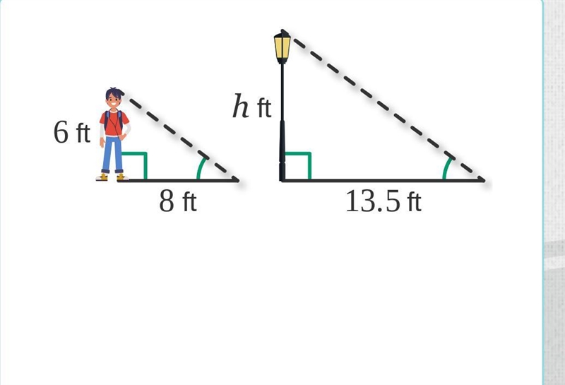 Abel is 6 feet tall and casts an 8-foot shadow. A lamppost next to him casts a 13.5-foot-example-1