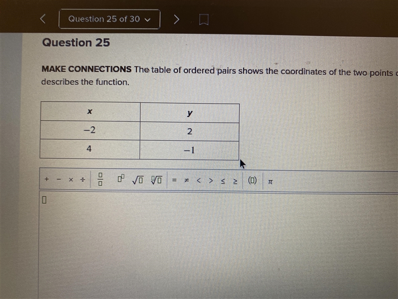 Help please! The table of ordered pairs shows the coordinates of the two points on-example-1