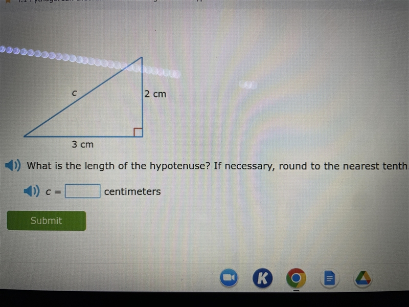 Hi! I need help on the phytagorean theorem find the length of the hypotenuse. If someone-example-1