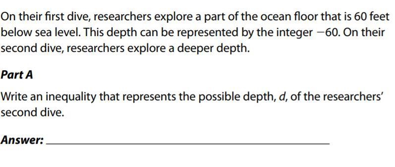 Part A - Write an inequality that represents the possible depth, d, of the teacher-example-1