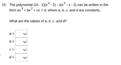 The polynomial (2x - 1)(x2 - 2) - x(x2 - x - 2) can be written in the form ax3 + bx-example-1