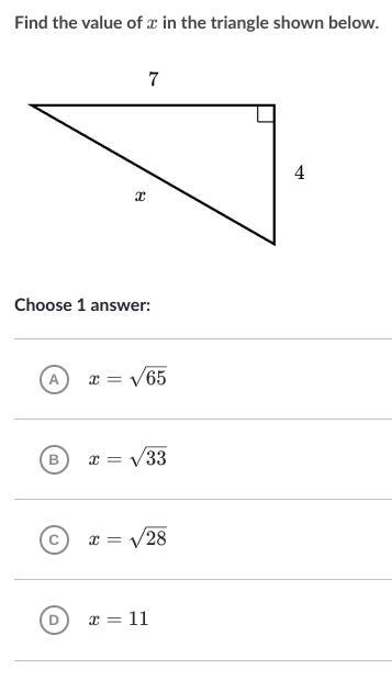 Find the value of x in the triangle shown below-example-1