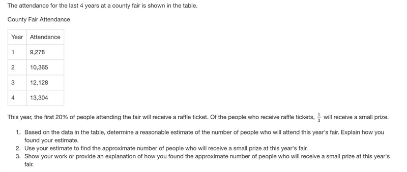 The attendance for the last 4 years at a county fair is shown in the table.-example-1