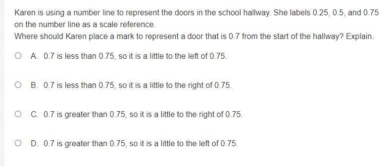 Karen is using a number line to represent the doors in the school hallway. She labels-example-1