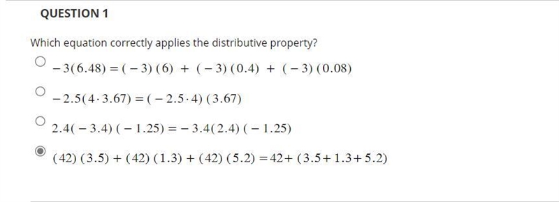 Which equation correctly applies the distributive property? I think the answer is-example-1