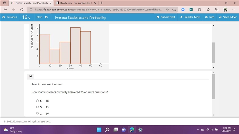 Select the correct answer. How many students correctly answered 30 or more questions-example-1