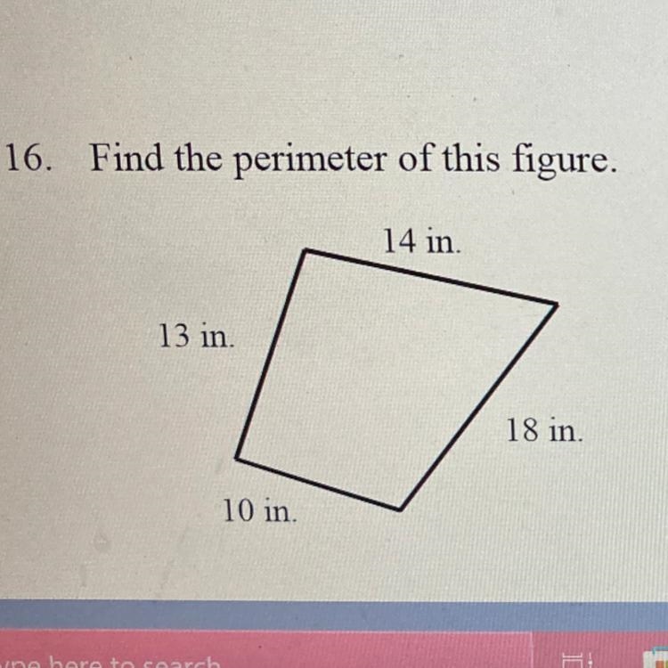 Find the perimeter of this figure possible answers: a) 59in. b) 51 in. c) 55in. d-example-1