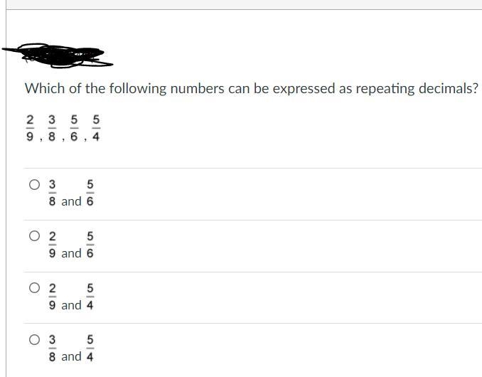 Which of the following numbers can be expressed as repeating decimals?-example-1