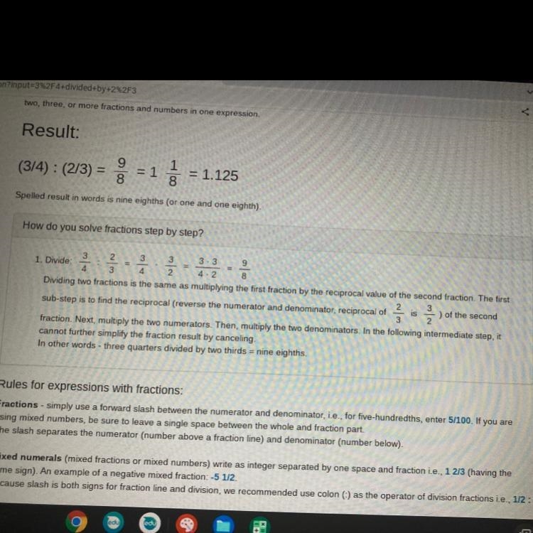 Complete the statement below to explain how this model shows that 3/4 ÷ 2/3 = 9/8.-example-1