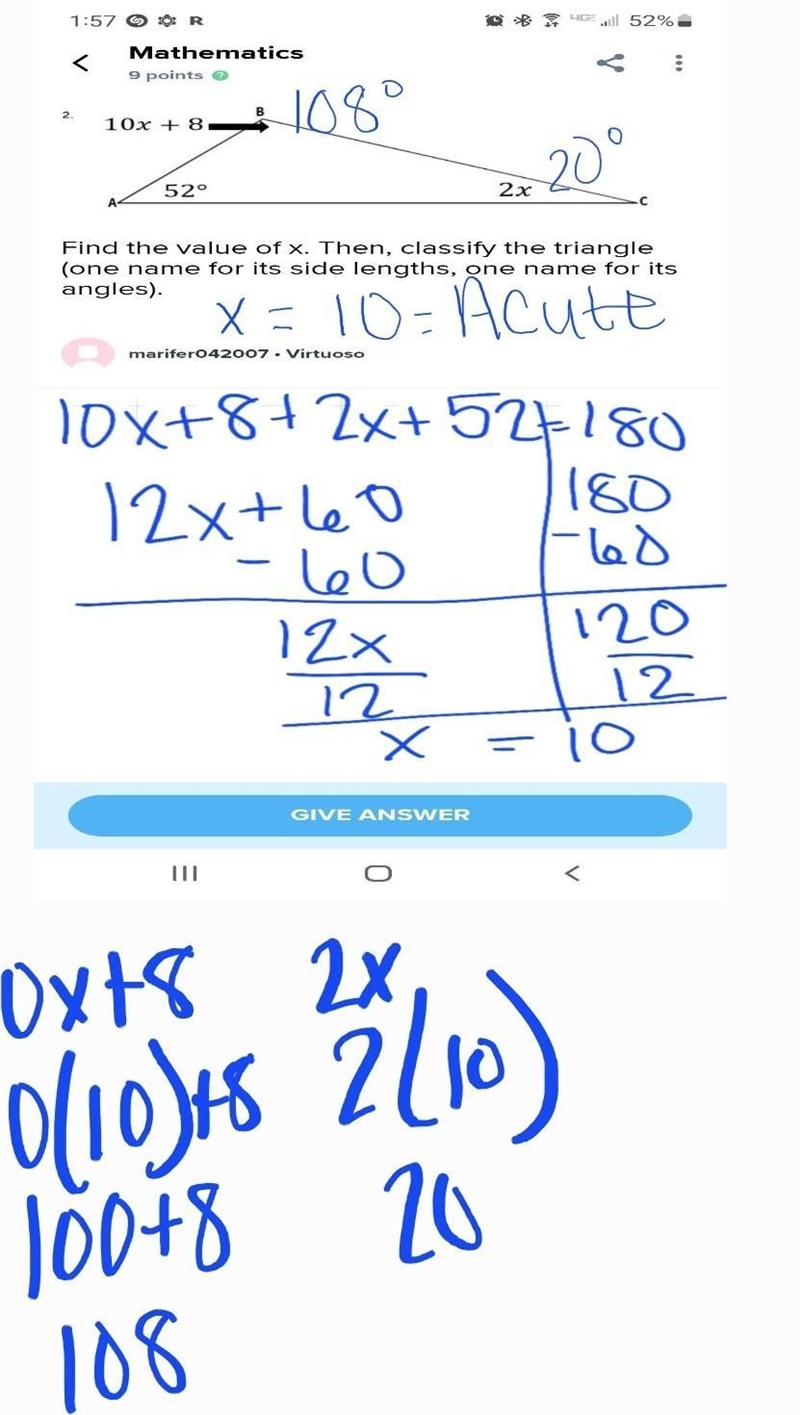 Find the value of x. Then, classify the triangle (one name for its side lengths, one-example-1