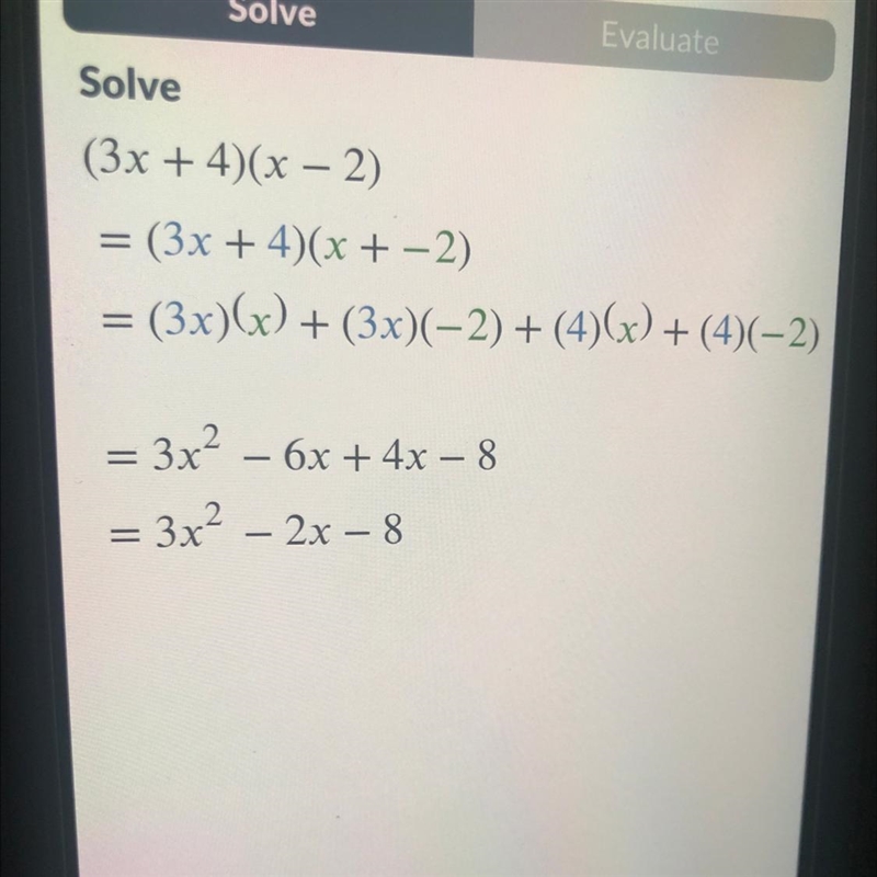 Do yall know the answer to (3x+4)(x-2)-example-1