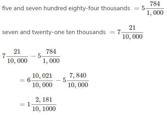 Five and seven hundred eighty-four thousandths is how much less than seven twenty-example-1