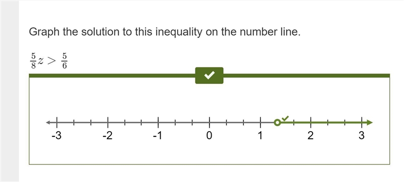 Graph the solution to this inequality on the number line. 5/8z > 5/6-example-1