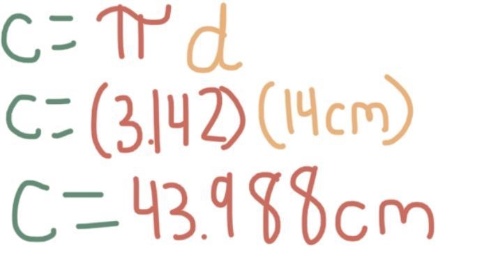 Work out the circumference of this circle. Take pi as 3.142. diameter is 14cm-example-1