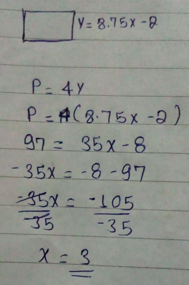 A square shown in the picture has a side length of 8.75x-2 If the perimeter of the-example-1