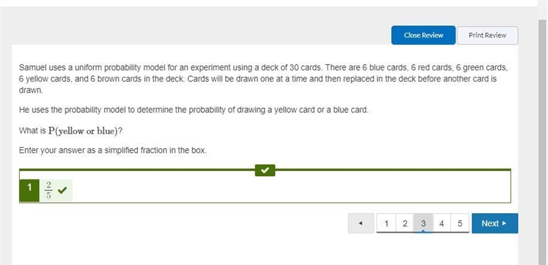 Samuel uses a uniform probability model for an experiment using a deck of 30 cards-example-1