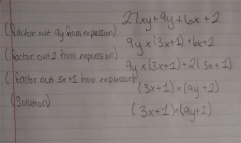 27xy + 9y +6x +2 factor by grouping PLEASE HELP due tomorrow-example-1