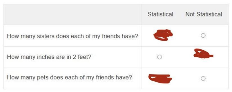 Select Statistical or Not Statistical to classify each question.-example-1