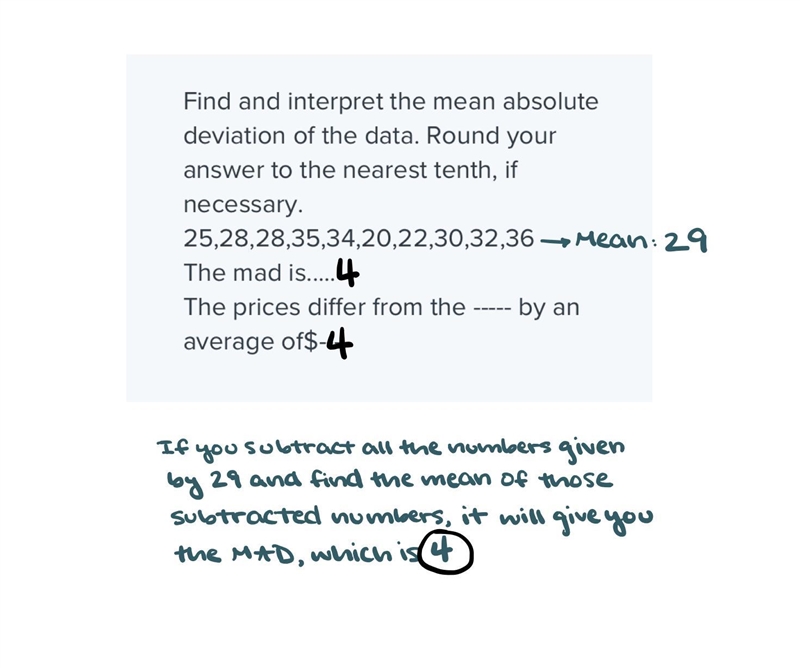 Find and interpret the mean absolute deviation of the data. Round your answer to the-example-1