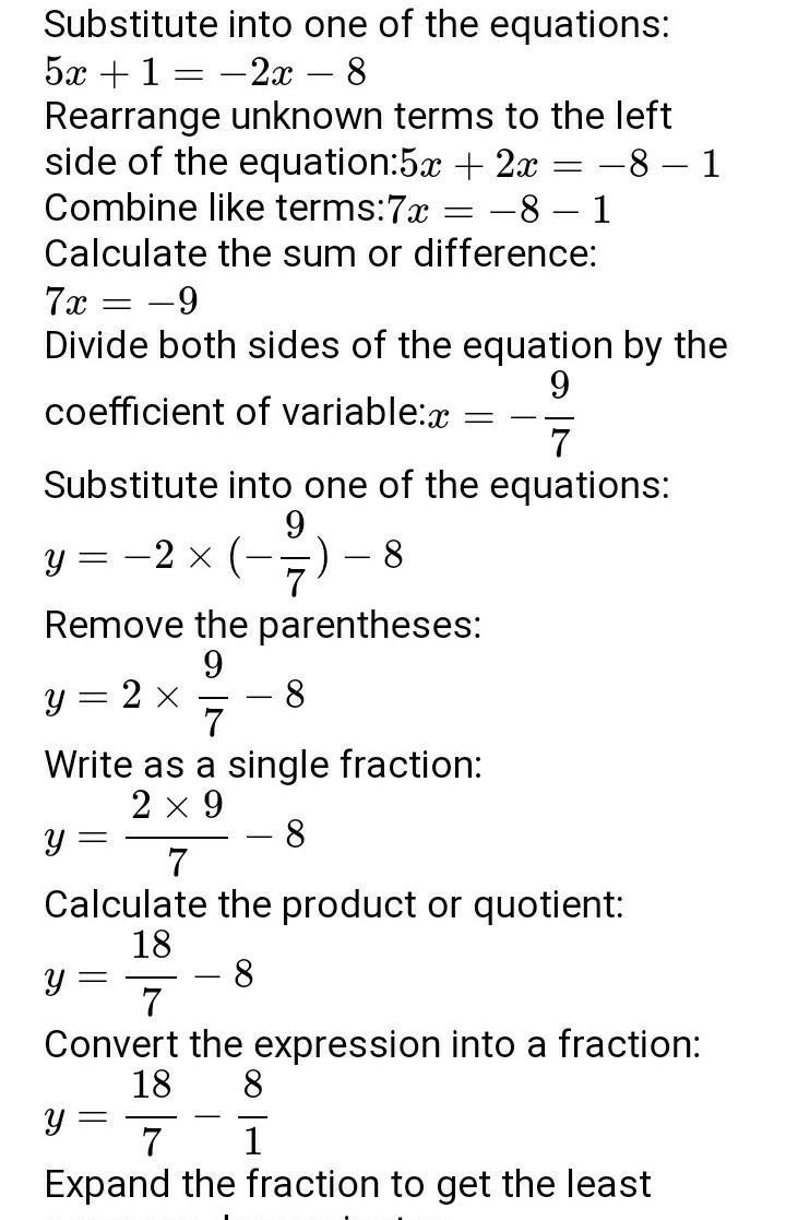 How many solutions does the system have? y = 5x+1 y = -2x-8 Choose 1 answer: A. Exactly-example-1