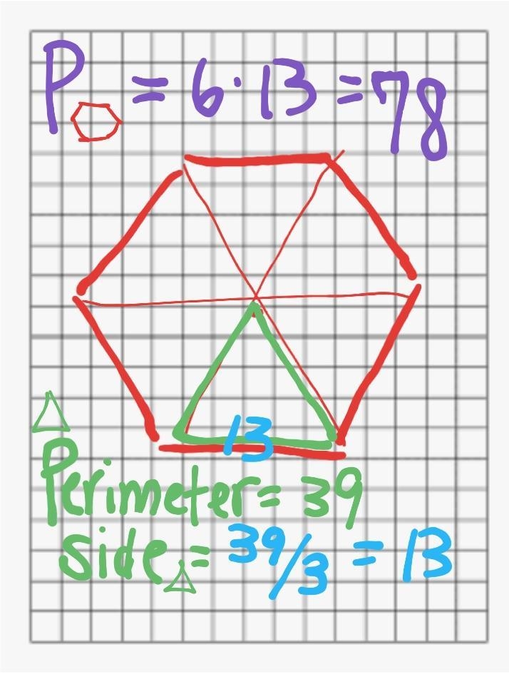 A regular hexagon is divided into six congruent equilateral triangles. If the perimeter-example-1