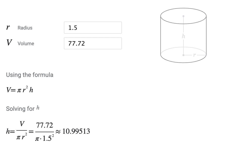 A can of Pringles has a diameter of 3 inches, a volume of 77.72 inches^3, and a surface-example-1