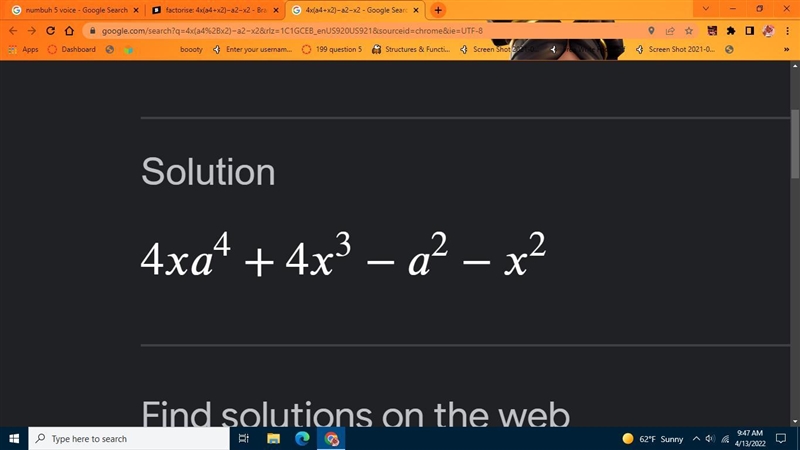 Factorise: 4x(a4+x2)−a2−x2-example-1