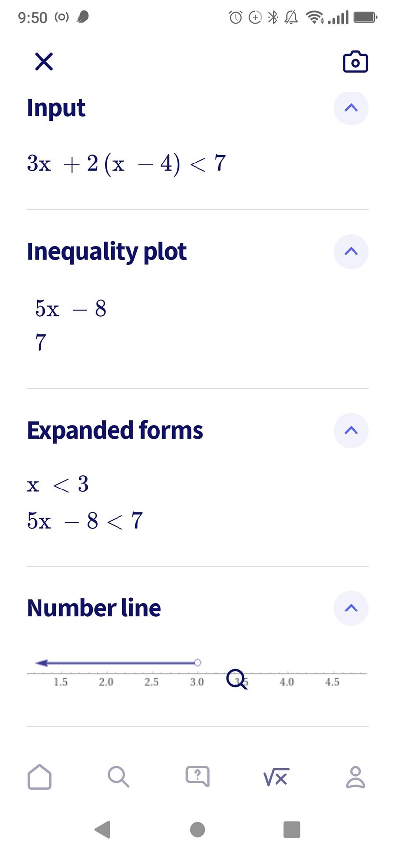 What are some numbers in the solution set to 3x + 2(x - 4) < 7-example-1