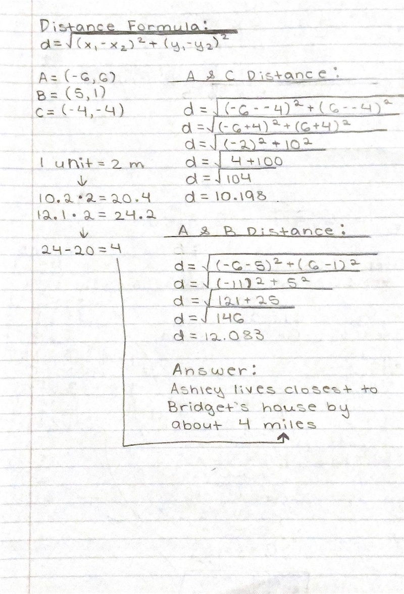 In the graph below, A represents Ashley's house, B represents Bridget's house, and-example-1