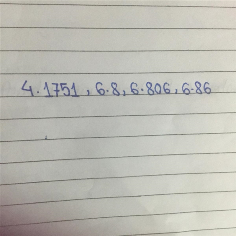 Order these numbers from least to greatest. 6.86, 6.8, 6.806, 4.1751​-example-1