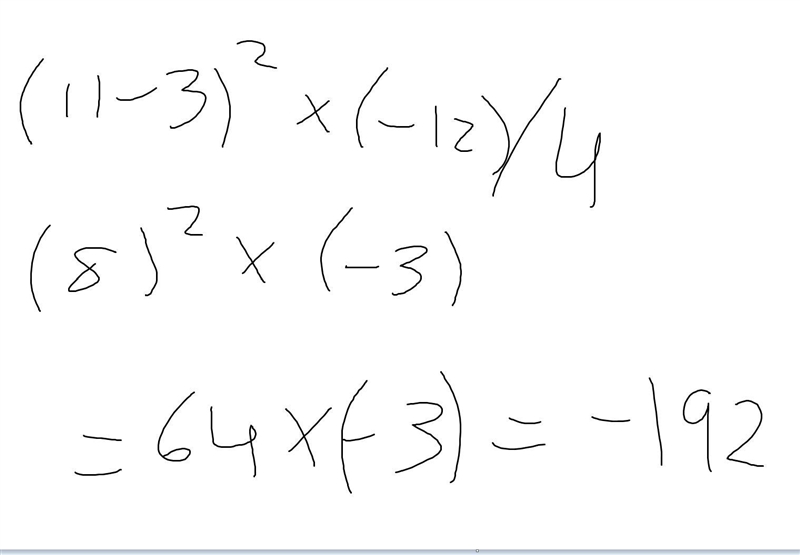 SHow the process to solving (11-3) to the power of 2 times (-12) divided by 4 Pls-example-1