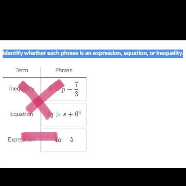 Identify whether each phrase is an expression, equation, or inequality.-example-1