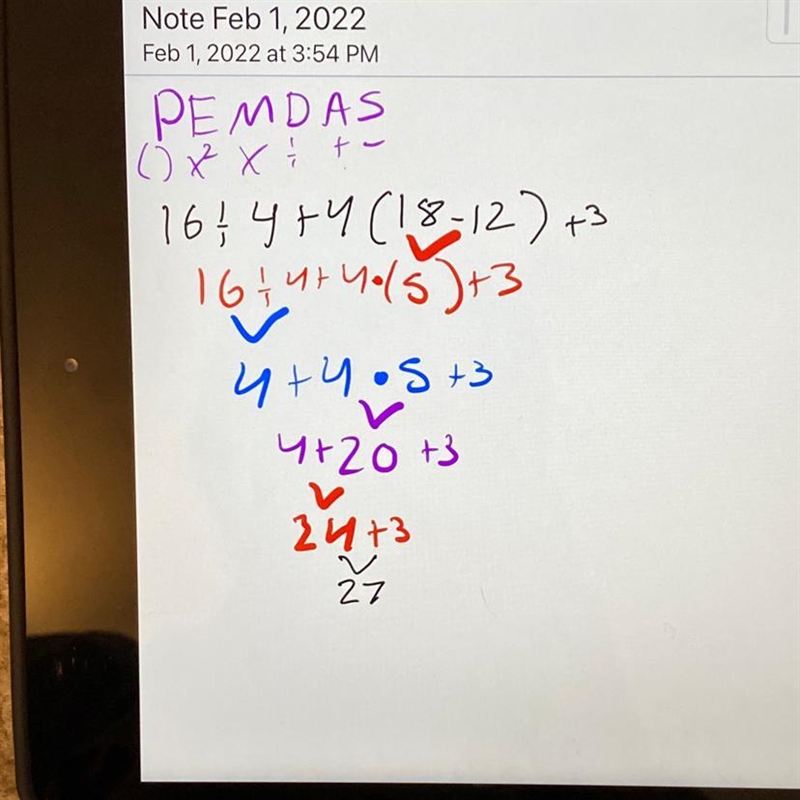 Camilla wrote the expression below. 16 ÷ 4 + 4 (18 - 12) + 3 What do these parentheses-example-1