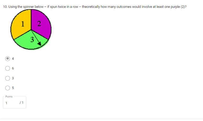 Using the spinner below – if spun twice in a row – theoretically how many outcomes-example-1